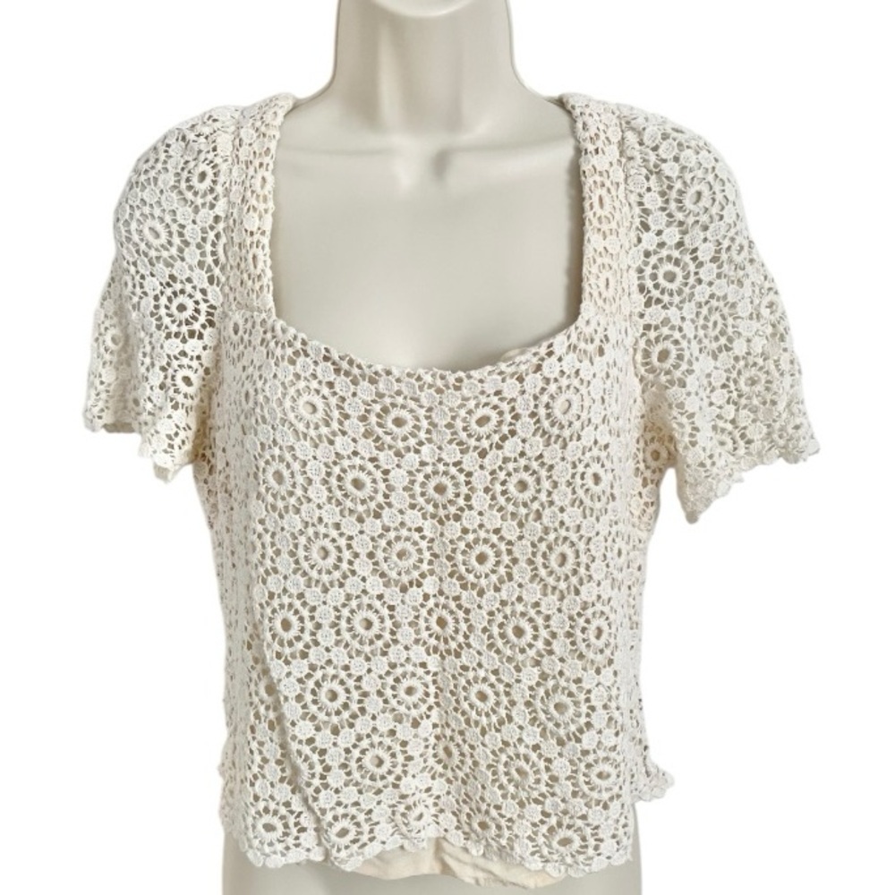 Lucy Paris Martina Square Neck Crochet knit beige Size XL boho beach cropped